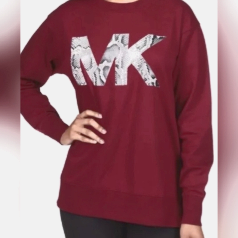 NWT Michael Kors MK logo Snake Crew Sweatshirt Sweater - Dark Ruby Red/Lg